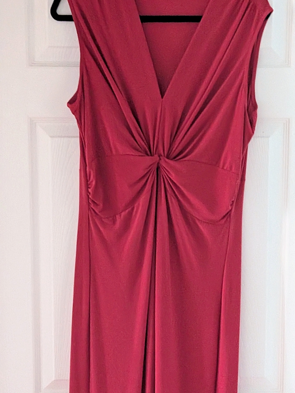 IMAN Sleeveless Twist-Front V-Neck Midi Dress in Deep Pumpkin Color